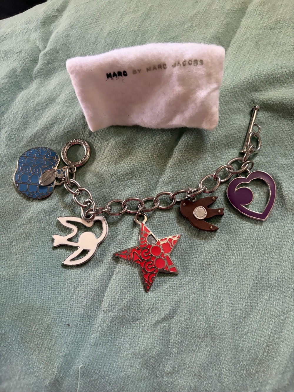 Marc by Marc Jacobs Silver-Tone Charm Bracelet with Purple, Red & Blue Enamel